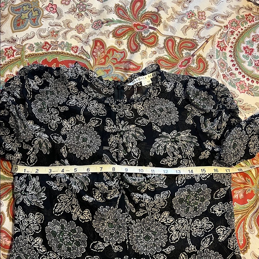 VERONICA BEARD Natuka Floral Print Sheer Ruffle Silk Blouse - Picture 11 of 12